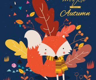 Autumn Background Fox Leaf Icons Decor Classical Design