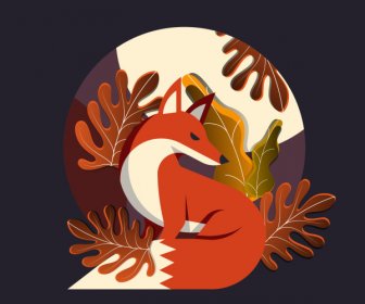 الخريف خلفية الثعلب يترك الديكور تصميم كلاسيكي ملونة