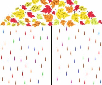 Hujan Musim Gugur Latar Belakang Payung Warna-warni Daun Ikon Dekorasi