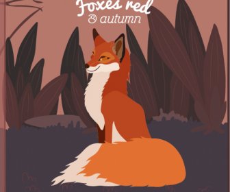 Autumn Background Wild Fox Sketch Retro Design