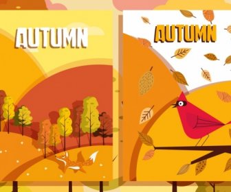 秋季背景黃色設計樹葉動物圖示