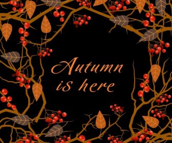 Autumn Banner Dark Design Fruit Leaves Decoration