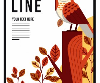 Autumn Banner Owl Animal Leaves Trees Sketch