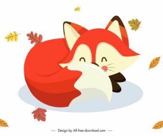 Autumn Design Element Cute Cartoon Fox Sketch