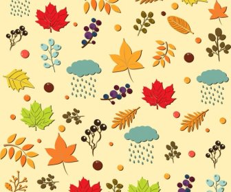 Autumn Design Element Various Colored Symbols Repeating Style