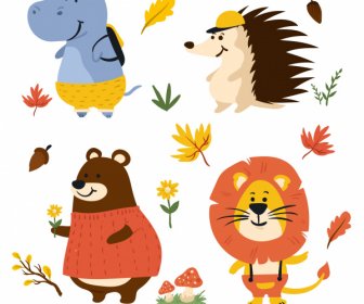 Autumn Design Elements Animals Sketch Cute Stylized Design