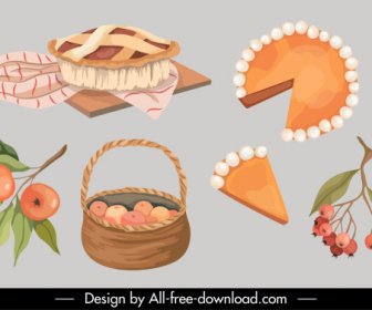 Autumn Design Elements Camping Pies Fruits Sketch