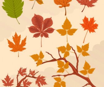 Herbst-Design-Elemente, Farbige Blätter Symbole Dekor