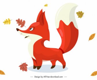 autumn design elements cute fox leaves sketch