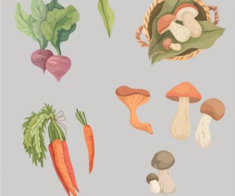 Autumn Design Elements Vegetables Sketch Handdrawn Classic