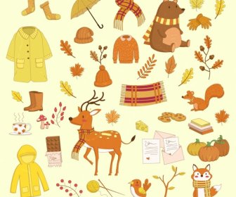 秋天的黃棕色的彩色卡通設計元素設計