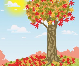 Musim Gugur Menggambar Ilustrasi Dengan Daun Dan Pohon
