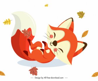 秋のキツネアイコンかわいい漫画のキャラクター遊び心スケッチ