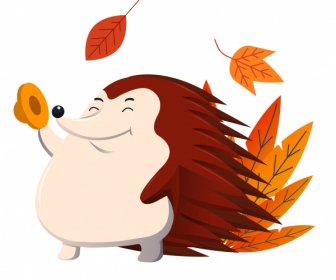 Autumn Icon Porcupine Leaves Sketch Cartoon Character