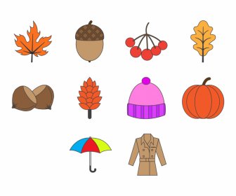 autumn icon sets flat elegant classical symbols sketch