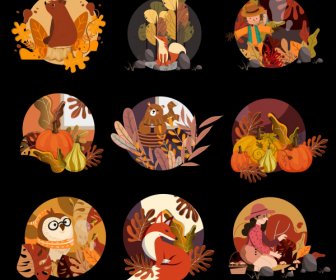 ícones De Outono Design Colorido Clássico
