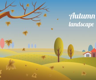 Autumn Landscape Design With Falling Leaves And Trees