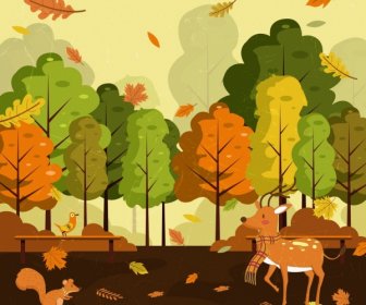 Herbstlandschaft Zeichnung Fallen Lässt Rentiere Symbole Dekor