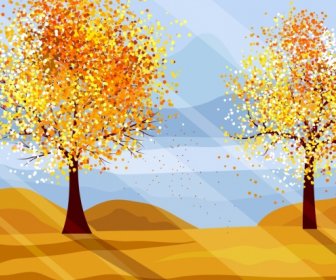 秋の風景画黄色い花の木日光アイコン