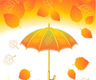 秋の紅葉と傘のベクトルの背景