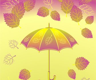 Sonbahar Yaprak Ve şemsiye Vektör Arka Plan