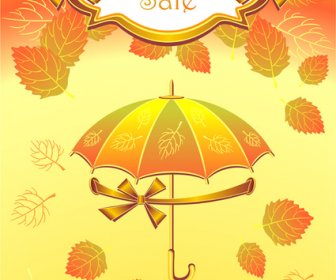 秋の紅葉と傘のベクトルの背景