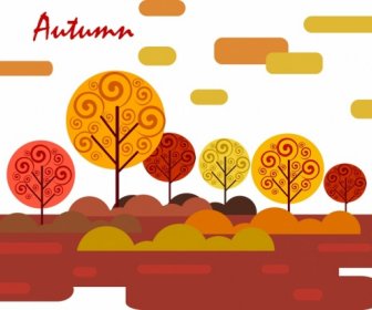 Autumn Natural Scenery Background Orange Trees Sketch