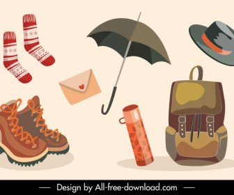 ícones De Objetos De Outono Ferramentas Pessoais Esboçam Design Clássico