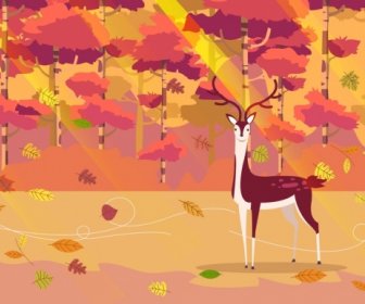 Autumn Painting Reindeer Falling Leaves Icons Ornament