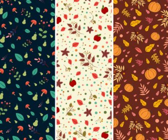 가을 패턴 템플릿 식물 요소 다채로운 복고풍 디자인
