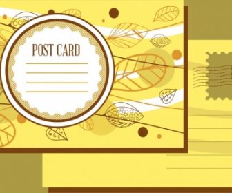Autumn Postcard Template Yellow Decoration Leaves Icons Sketch