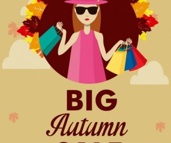 Herbst Sale Hintergrund Shopping Frau Symbol Blätter Dekor