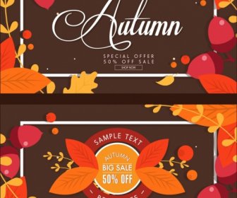 Autumn Sale Banners Orange Leaves Calligraphic Decor