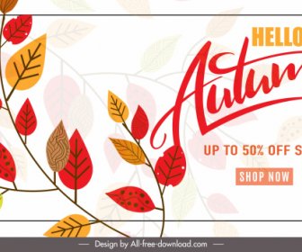 Autumn Sale Poster Bright Colorful Classic Leaves Decor