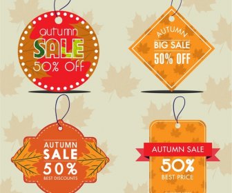 Autumn Sale Tags Collection Leaves Background Design