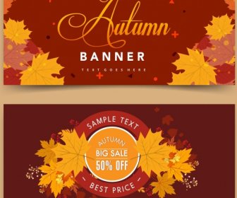Autumn Sales Banner Template Yellow Leaves Stamp Calligraphy