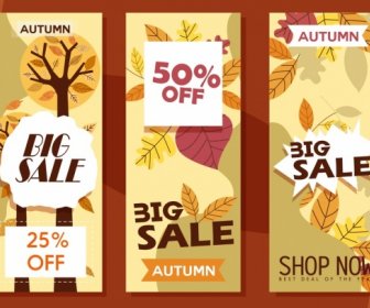 Autumn Sales Banners Vertical Design Leaves Icons Ornament