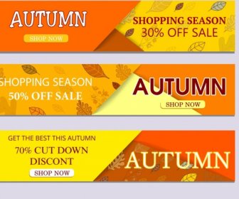 Autumn Sales Bannerts Horizontal Design Leaf Icons Ornament