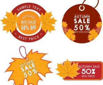 Autumn Sales Tags Collection Yellow Leaves Decoration