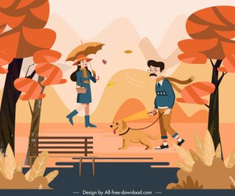 Autumn Scenery Painting Lifestyle Sketch Cartoon Design