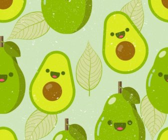 Avocado Fruit Background Flat Green Design Stylized Icons