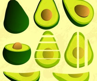 авокадо иконки, различные формы зеленый дизайн
