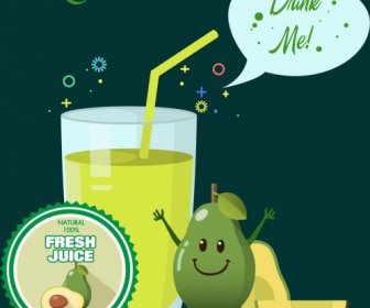 Avocado Juice Advertisement Stylized Cartoon Design