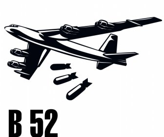 B 52 เครื่องบินทิ้งระเบิด Jet Icon Dynamic Silhouette Handdrawn Outline