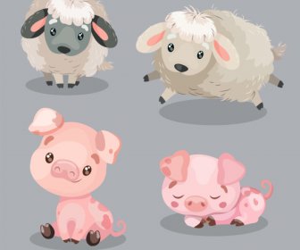 baby animals icons sheep pig species sketch