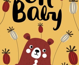 Latar Belakang Bayi Ikon Bunga Beruang Lucu Desain Klasik