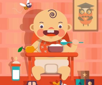 Baby Background Cute Kid Eating Icon Multicolored Decor