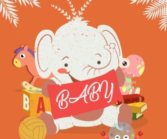 Elefantenbaby Hintergrund Spielzeug Symbole Farbige Cartoon