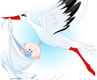 赤ちゃん誕生背景鳥幼児アイコン漫画のデザイン