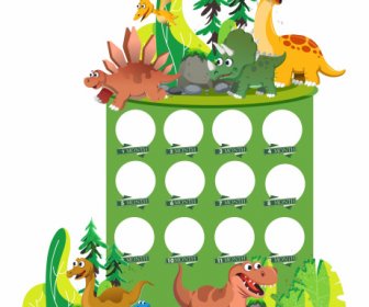 Baby Birthday Background Cute Dinosaur Chacters Icons